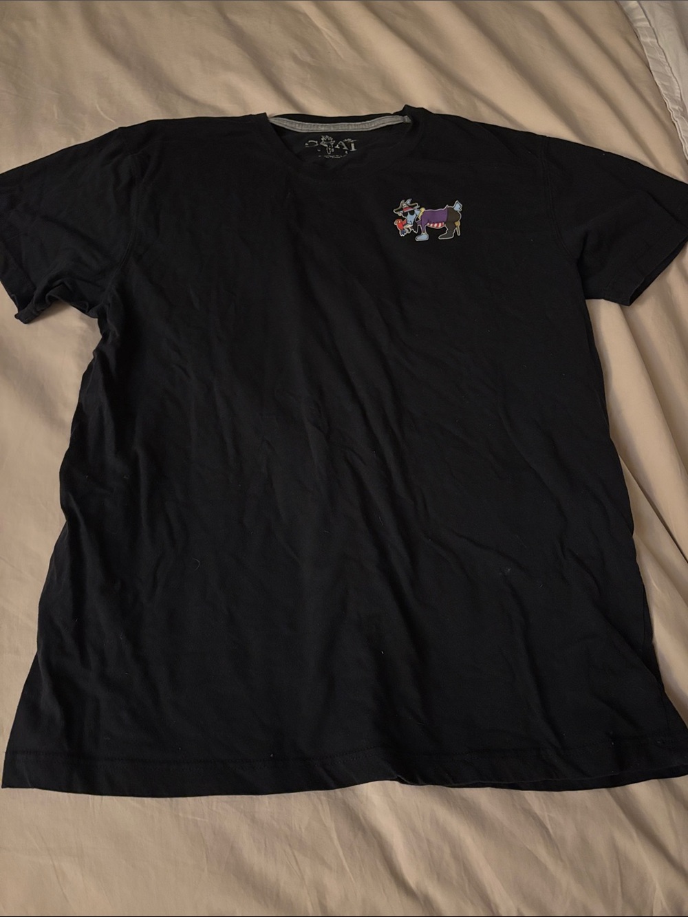 Black Short-Sleeve Graphic Tee with Cow Patch
